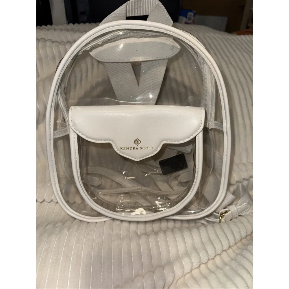 Kendra Scott Clear Backpack Bag Brand New With Tags Gold Emb Pocket White Staps
